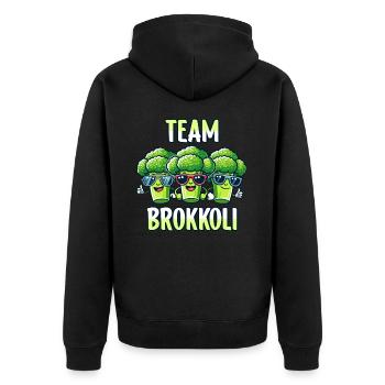 Brokkoli, Vegetarier, Gemüse, Vegan, Team Brokkoli - Unisex Premium Bio Zip Hoodie - Schwarz - Hinten - Nico (187cm)