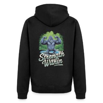Kraft In Dir: Entdecke Die Stärke Des Gorillas In - Unisex Premium Bio Zip Hoodie - Schwarz - Hinten - Nico (187cm)