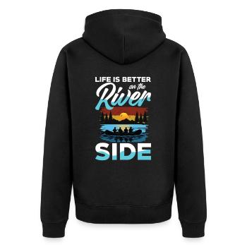 Life is better on the river with rafting - Unisex Premium Organic Zip Hoodie - black - Back - Nico (187cm)
