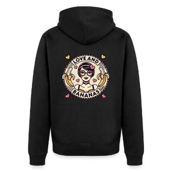 Liebe und Bananen Retro Frau Design - Unisex Premium Bio Zip Hoodie - Schwarz - Hinten - Nico (187cm)