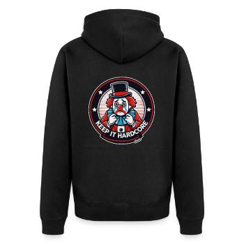 Keep It Hardcore Clown Design - Unisex Premium Bio Zip Hoodie - Schwarz - Hinten - Nico (187cm)
