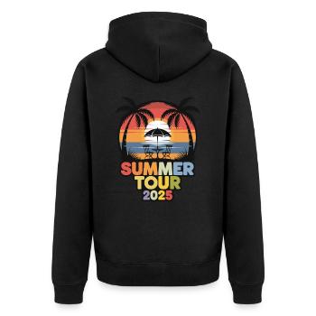 Sommer Tour 2025: Urlaubstraum im Paradies mit - Unisex Premium Bio Zip Hoodie - Schwarz - Hinten - Nico (187cm)