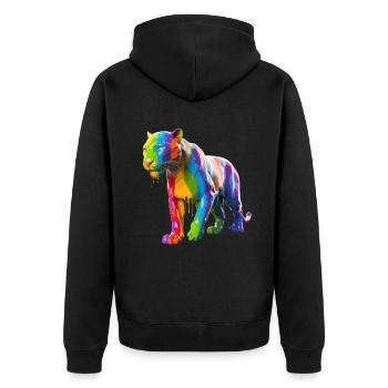 Farbspritzer Tiger mit Lebendigen Farben und - Unisex Premium Bio Zip Hoodie - Schwarz - Hinten - Nico (187cm)