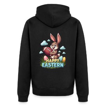 American Football Happy Eastern Osterhase Sport - Unisex Premium Bio Zip Hoodie - Schwarz - Hinten - Nico (187cm)