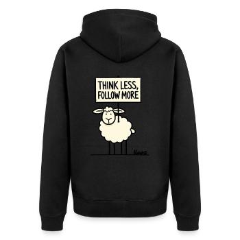 Protest Schaf: weniger denken, mehr folgen - Unisex Premium Bio Zip Hoodie - Schwarz - Hinten - Nico (187cm)