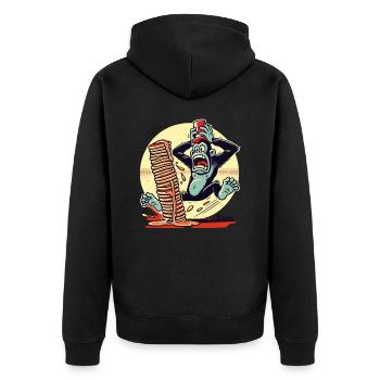 Pancake-Affe – Chaos mit Sirup - Unisex Premium Bio Zip Hoodie - Schwarz - Hinten - Nico (187cm)
