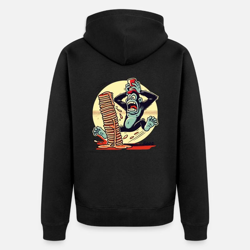 Pancake-Affe – Chaos mit Sirup - Unisex Premium Bio Zip Hoodie - Schwarz