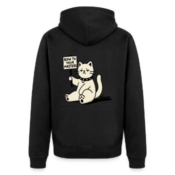 Sarcastic Protest Cat – Bow! - Unisex Premium Organic Zip Hoodie - black - Back - Nico (187cm)