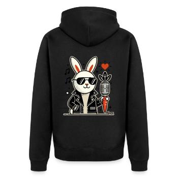 Rockmusik-Hase mit Vintage-Karotten-Mikrofon - Unisex Premium Bio Zip Hoodie - Schwarz - Hinten - Nico (187cm)