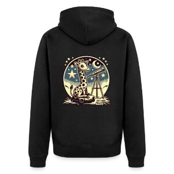 Giraffe beobachtet Sterne mit Teleskop - Unisex Premium Bio Zip Hoodie - Schwarz - Hinten - Nico (187cm)