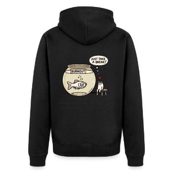 Burnout-Fisch & Frosch-Therapeut - Unisex Premium Bio Zip Hoodie - Schwarz - Hinten - Nico (187cm)
