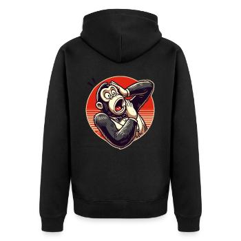 Überraschter Retro Gentleman Gorilla - Unisex Premium Bio Zip Hoodie - Schwarz - Hinten - Nico (187cm)