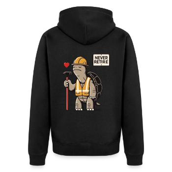 Never Retire – Construction Worker Turtle - Unisex Premium Organic Zip Hoodie - black - Back - Nico (187cm)