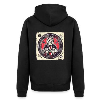Intensiver Gamer im Anzug und Retro-Style - Unisex Premium Bio Zip Hoodie - Schwarz - Hinten - Nico (187cm)