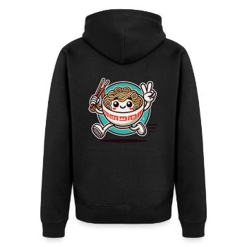 Laufende Ramen-Schüssel mit Peace-Zeichen - Unisex Premium Bio Zip Hoodie - Schwarz - Hinten - Nico (187cm)