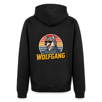 Wolfgang Wolf Retro Style with Sunglasses - Unisex Premium Organic Zip Hoodie - black - Back - Nico (187cm)