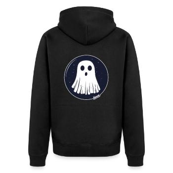 Sweet Haunted Ghost in the Night Sky - Unisex Premium Organic Zip Hoodie - black - Back - Nico (187cm)
