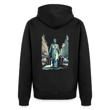Funny Statue of Liberty USA America Sarcasm - Unisex Premium Organic Zip Hoodie - black - Back - Nico (187cm)