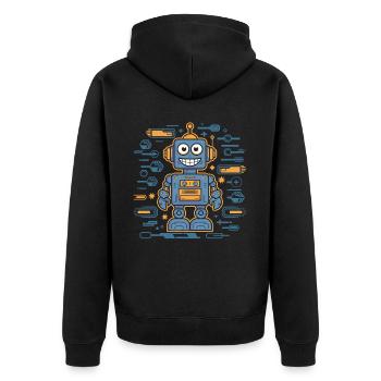 Cheerful robot with gears and - Unisex Premium Organic Zip Hoodie - black - Back - Nico (187cm)
