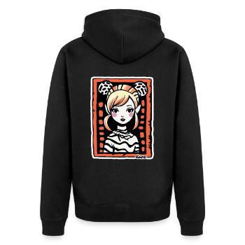 Stylized Cartoon Portrait – Artful Woman - Unisex Premium Organic Zip Hoodie - black - Back - Nico (187cm)