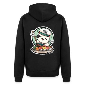 Neko Sushi Chef – Funny Cat Kitchen - Unisex Premium Organic Zip Hoodie - black - Back - Nico (187cm)