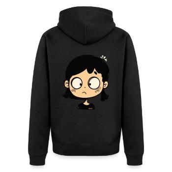 Nachdenkliches Cartoon-Mädchen - Unisex Premium Bio Zip Hoodie - Schwarz - Hinten - Nico (187cm)