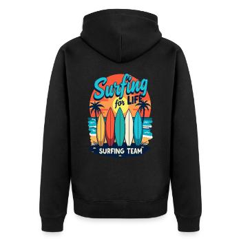 Surfing for Life Wave Boards & Beach - Unisex Premium Organic Zip Hoodie - black - Back - Nico (187cm)
