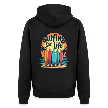 Surfing for Life Wave Boards & Beach - Unisex Premium Organic Zip Hoodie - black - Back - Nico (187cm)
