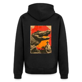 Retro Dinosaur Crocodile Adventure - Unisex Premium Organic Zip Hoodie - black - Back - Nico (187cm)