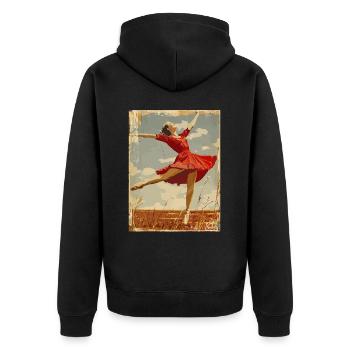 Vintage Ballerina auf dem Feld - Unisex Premium Bio Zip Hoodie - Schwarz - Hinten - Nico (187cm)