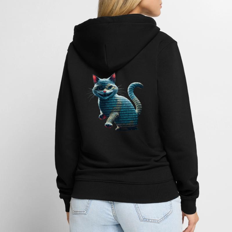 Tech cat avec code binaire pour les programmeurs et Veste à capuche bio Premium Unisexe