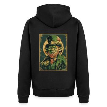 Stolzer Leprechaun – Irische Legende - Unisex Premium Bio Zip Hoodie - Schwarz - Hinten - Nico (187cm)