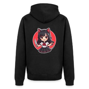 Chibi Cartoon Schoolgirl with Kitchen Knife - Unisex Premium Organic Zip Hoodie - black - Back - Nico (187cm)