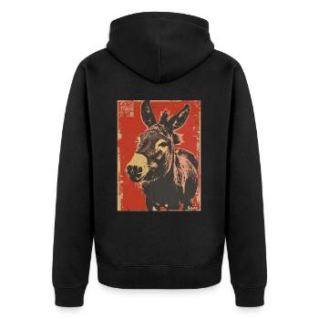 Retro Esel – Vintage Tiermotiv - Unisex Premium Bio Zip Hoodie - Schwarz - Hinten - Nico (187cm)