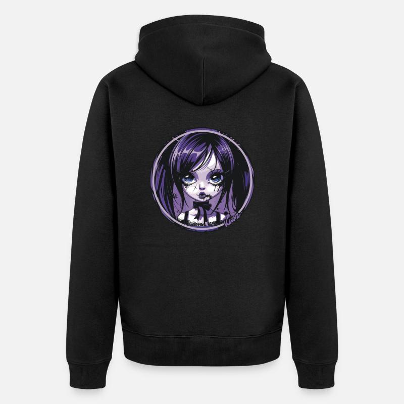 Gothic Chibi Mädchen – Dunkle Ästhetik - Unisex Premium Bio Zip Hoodie - Schwarz