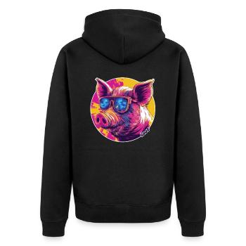 Cool pig with sunglasses - Unisex Premium Organic Zip Hoodie - black - Back - Nico (187cm)