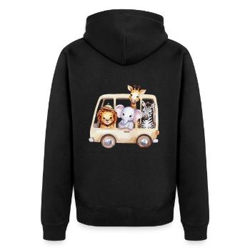 Safari adventure with funny animals on the bus - Unisex Premium Organic Zip Hoodie - black - Back - Nico (187cm)