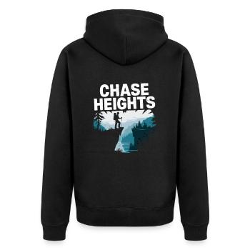 Chase Heights Wandern Abenteuer Berge Hiker - Unisex Premium Bio Zip Hoodie - Schwarz - Hinten - Nico (187cm)