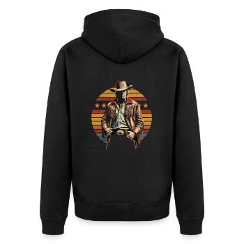 Stylish cowboy with western hat in front of stripes and - Unisex Premium Organic Zip Hoodie - black - Back - Nico (187cm)