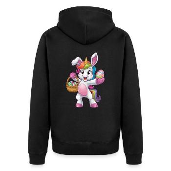 Colorful unicorn with easter eggs in basket - Unisex Premium Organic Zip Hoodie - black - Back - Nico (187cm)