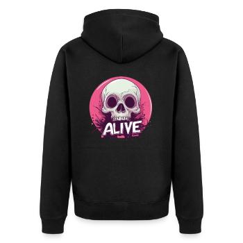 Skeleton "Alive" – Ironic Skull - Unisex Premium Organic Zip Hoodie - black - Back - Nico (187cm)