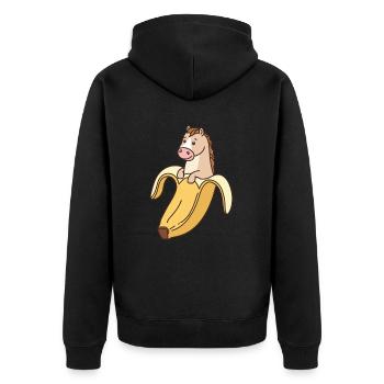 Lustiges Pferd in Banane - Unisex Premium Bio Zip Hoodie - Schwarz - Hinten - Nico (187cm)