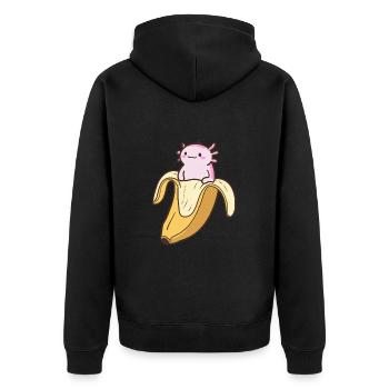Funny Axolotl In Banana - Unisex Premium Organic Zip Hoodie - black - Back - Nico (187cm)