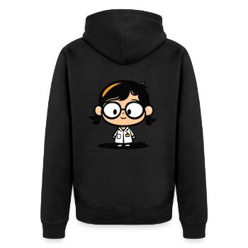 Niedliche Wissenschaftlerin – Laborkittel & Brille - Unisex Premium Bio Zip Hoodie - Schwarz - Hinten - Nico (187cm)