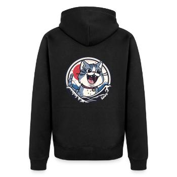 Glückliche Katze in der Welle - Unisex Premium Bio Zip Hoodie - Schwarz - Hinten - Nico (187cm)