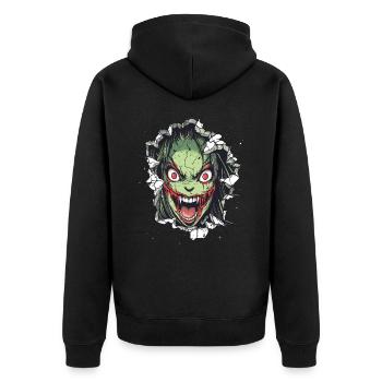 Creepy monster breaks through wall - Unisex Premium Organic Zip Hoodie - black - Back - Nico (187cm)