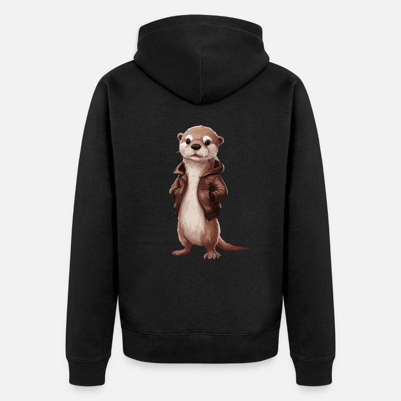 Cooler Otter Mit Lederjacke Illustrationskunst - Unisex Premium Bio Zip Hoodie - Schwarz
