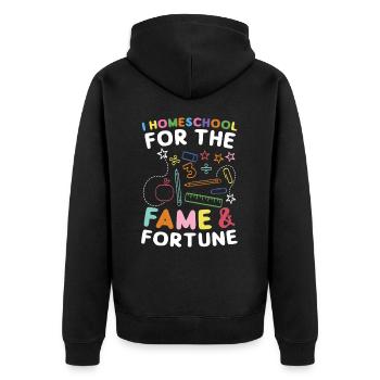Ich Unterrichte Zuhause Für Ruhm & Reichtum - Unisex Premium Bio Zip Hoodie - Schwarz - Hinten - Nico (187cm)