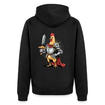 Tapferer Hahn-Ritter in mittelalterlicher Rüstung - Unisex Premium Bio Zip Hoodie - Schwarz - Hinten - Nico (187cm)