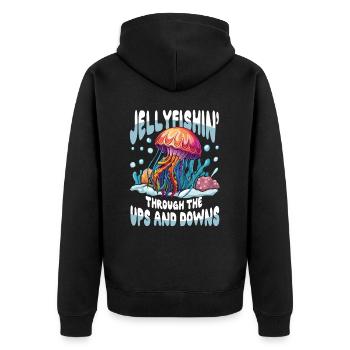 Jellyfishin' Through The Ups and Downs - Unisex Premium Bio Zip Hoodie - Schwarz - Hinten - Nico (187cm)
